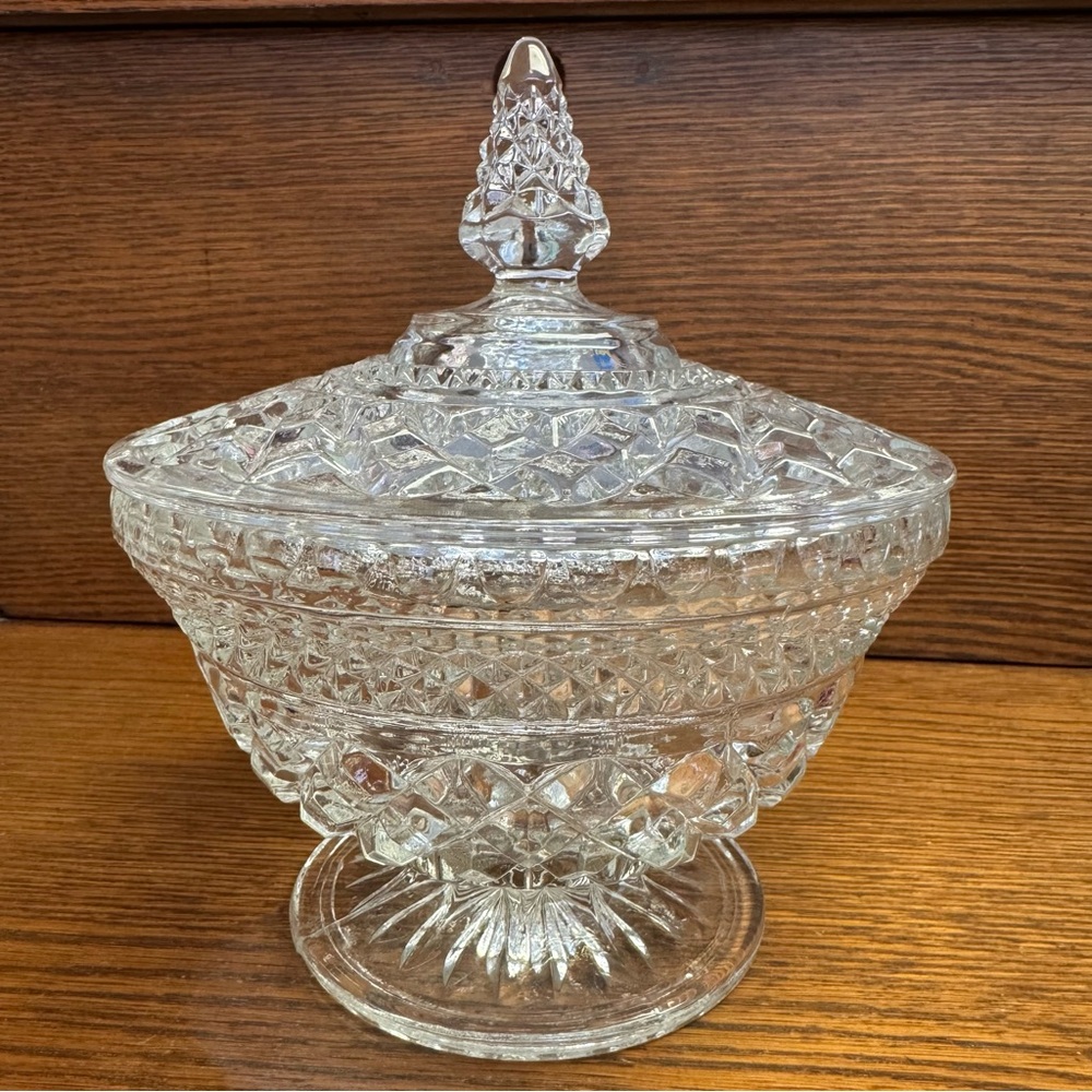 Vintage Anchor Hocking Wexford Clear Glass Candy Dish with Lid